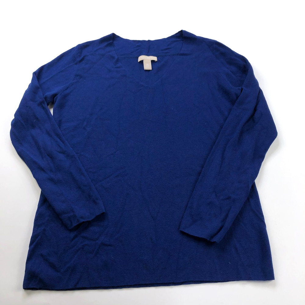 Banana Republic XL Silk Cotton Full Zip V-Neck Pullover Sweater Blue
